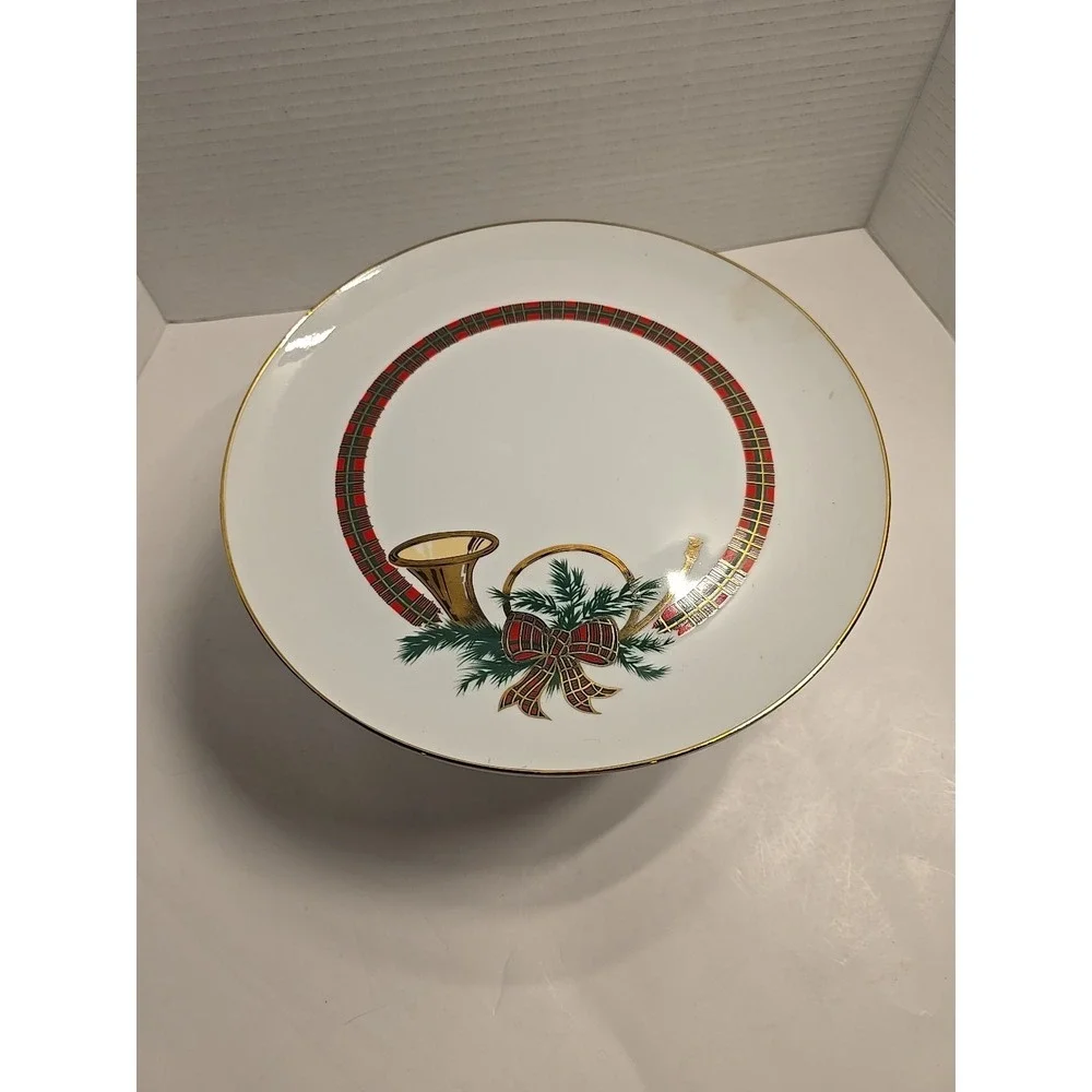 VTG‎ GEORGE BRIARD THE HUNT WINTER CAKE PEDESTAL PLAID GOLD HORN